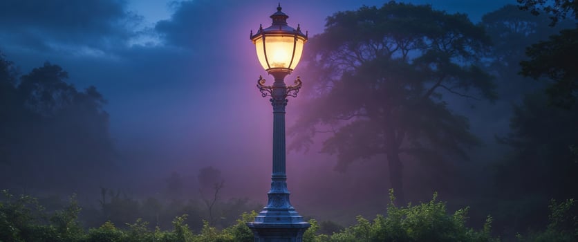 Gas Lamp Illuminating Nature with LED Light in the Background photo