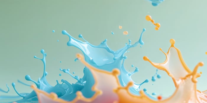 Colorful liquid splashes on a green background photo