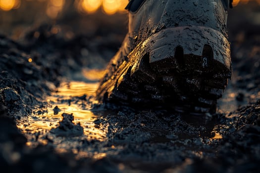 Boot steps into mud photo