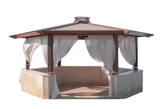 A gazebo with curtains on a white background photo
