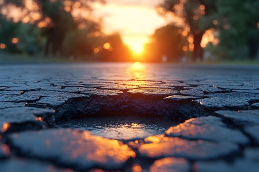 Sunset Over Cracked Asphalt Road - Nature and Urban Textures photo