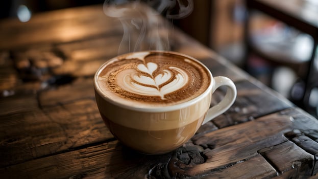 A cup of coffee with a heart design on top photo