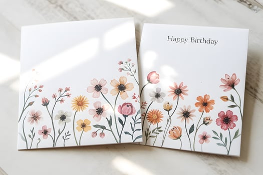 Happy birthday card with floral design, greeting card with watercolor flowers art photo