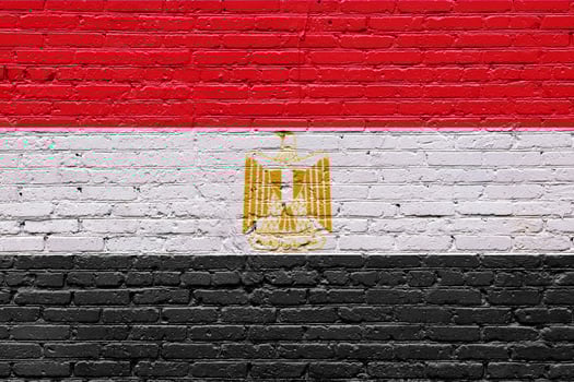 Flag of Egypt on an old red and yellow brick wall with textured and rough bricks photo