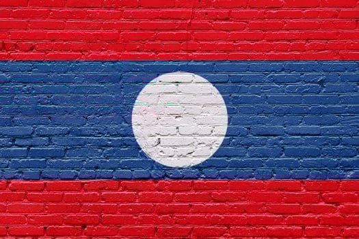 Grunge style wall with the flags of laos lao painted in an aged and textured pattern photo