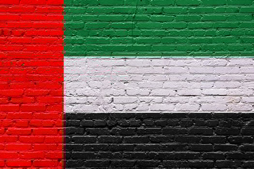 Flag of united arab emirates on an old brick wall with textured, weathered surface photo