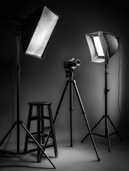 Creative setup in a photo studio featuring soft lighting and equipment