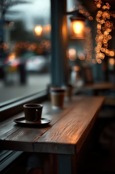 Cozy ambiance and warm drinks create a soothing retreat at twilight photo