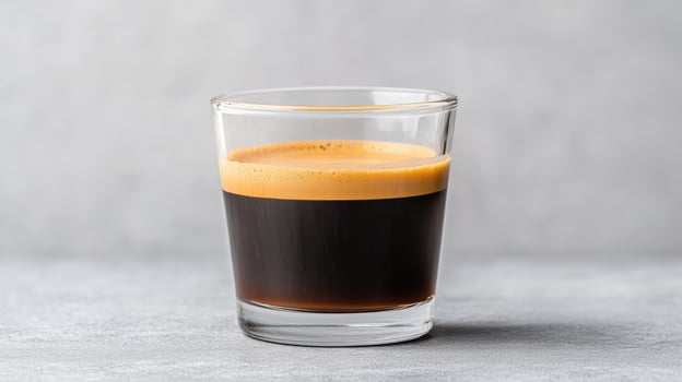 An espresso drink in a glass on a table photo