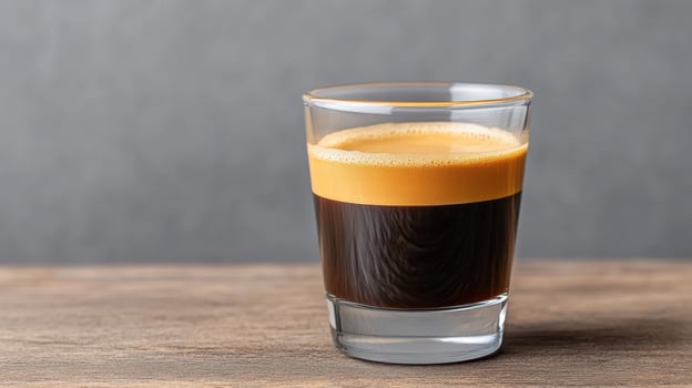 A shot of espresso in a glass on a table photo