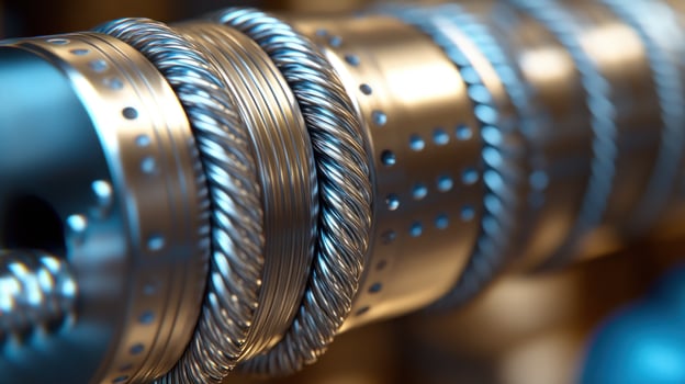 Close-up of metallic coil and wire structure. photo