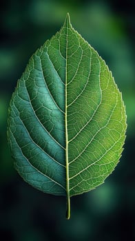 Detailed green leaf on a blurred background. photo