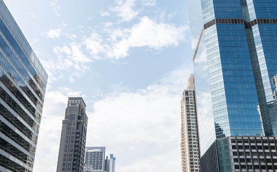 Building cityscape view with blue sky background photo