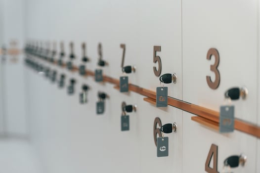 Close up view, of lockers with keys and numbers photo