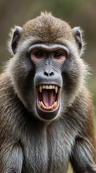 Baboons in their natural habitat displaying strong emotions in the wild photo