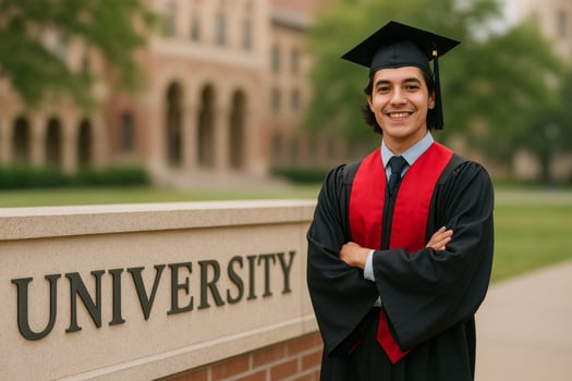 Graduate Celebrates Achievement at University Campus in Spring Season photo