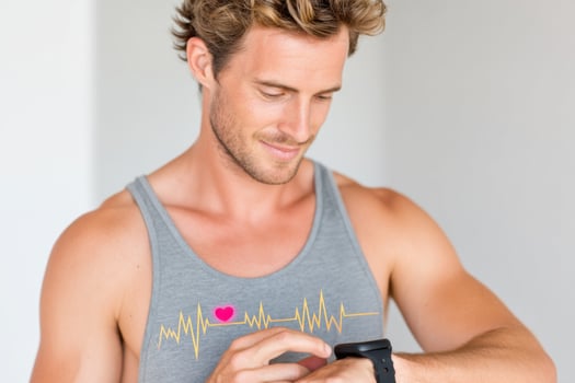 Fitness enthusiast checking smartwatch for health metrics while wearing a tank top, showcasing a modern approach to personal health monitoring concept photo