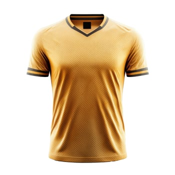 Isolated yellow sports shirt. V neck jersey design. Short sleeves shirt with geometric fabric pattern on a black backdrop. photo