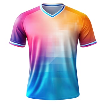 Sport shirt with color gradient. V neck jersey with blended colors. Modern design for athletes and sports teams on black background. Cloth texture. photo