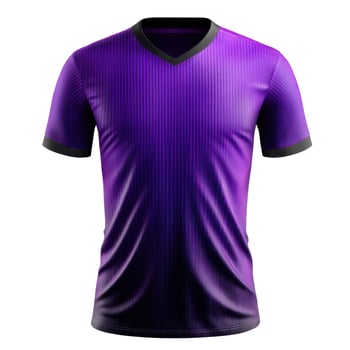 Purple t shirt with gray trim. Dark pattern shirt on black. Sport shirt with v neck and short sleeves. Textile clothing with texture photo