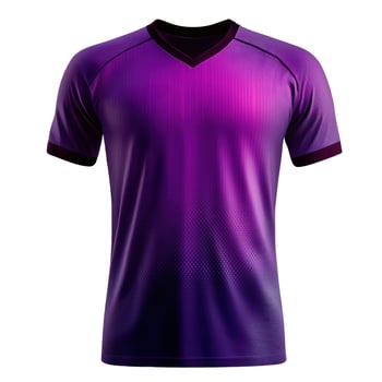 Purple sports jersey. Modern garment for athletic activity. Short sleeves and v neck design. Textile pattern with gradient color. Isolated object on black background. photo