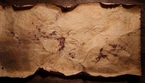 An old piece of paper on a wooden table photo