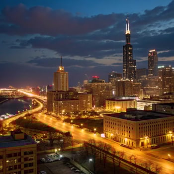 Chicago skyline at night photo