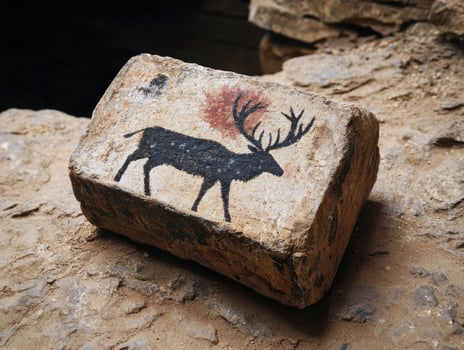 Prehistoric cave painting of a deer on a rock photo