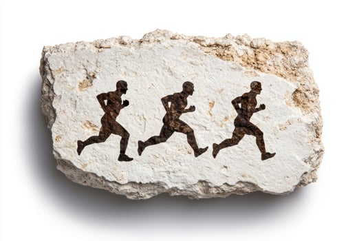 Ancient stone tablet with running figures, a symbol of endurance and history photo