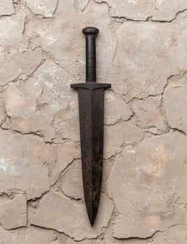 A medieval sword on a stone wall photo