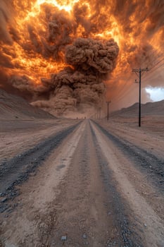 Dust storm engulfs a desert road with distant figures photo