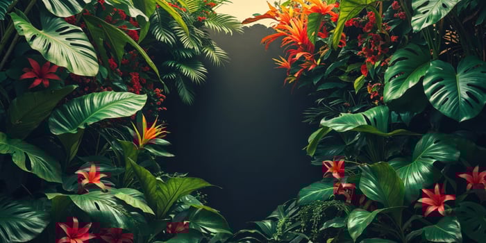 A jungle scene with plants and flowers photo