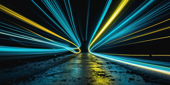 A long exposure photo of a road at night with light trails