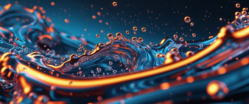 Abstract Liquid Flow with Metallic Bubbles and Orange Highlights photo