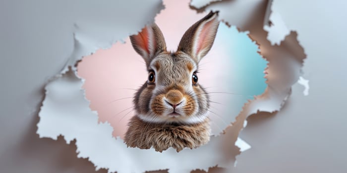 Rabbit Peeking Through Ripped Background photo