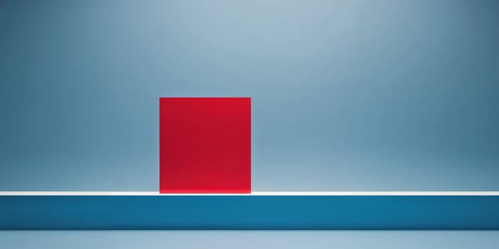 A red square on a blue wall photo