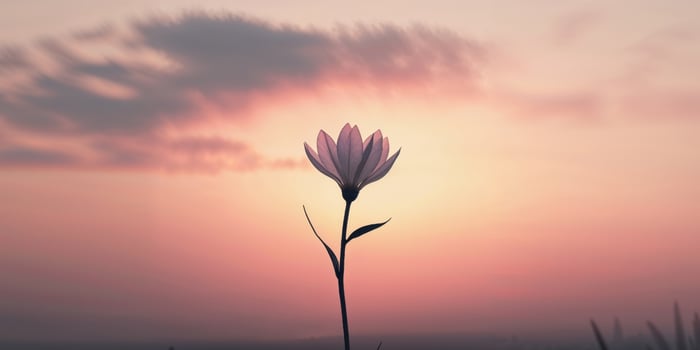 A lone flower silhouette blooming during a beautiful sunset landscape photo