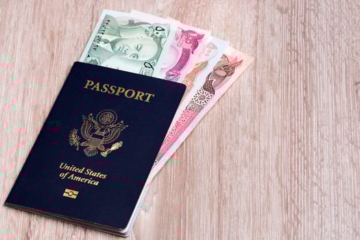 American passport with old Afghan money photo