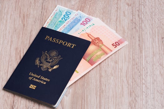 American passport with Iranian money photo
