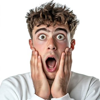 Shocked Expression Young Man Isolated on White photo