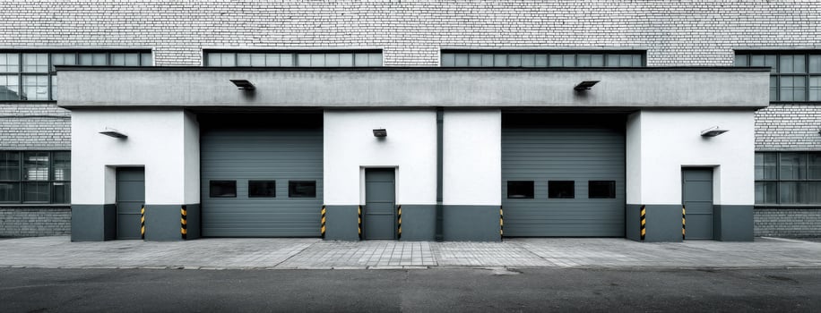 Industrial building with multiple loading docks and modern architecture during daytime in an urban setting photo