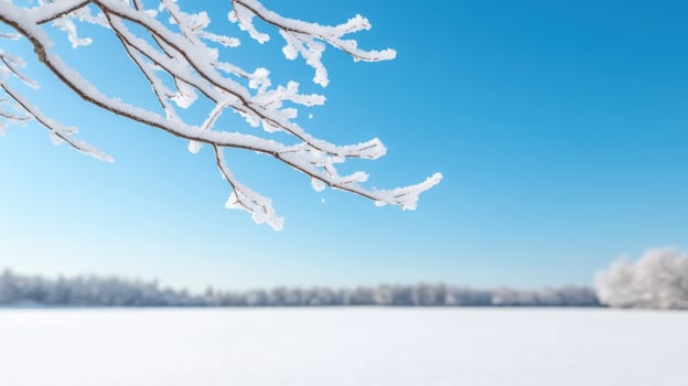Winter landscape with snow covered branches and blue sky photo