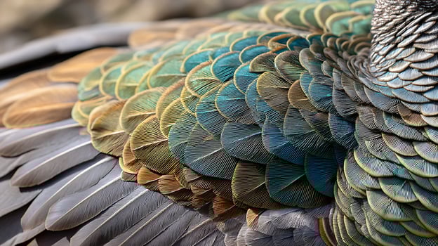 A close up of a colorful turkey's feathers photo