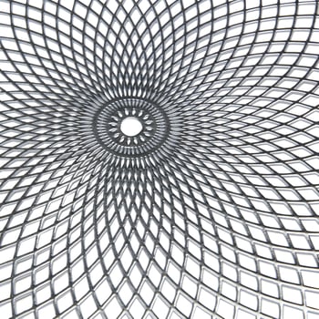 Steel grids interlocked in a spiral pattern resembling flower petals cut out isolated white background with clipping path photo