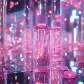Captivating floral essence bottles modern studio product photography vibrant setting close-up aesthetic appeal photo