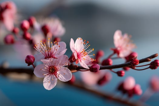 Blooming cherry blossoms under a clear sky photo