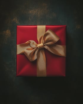 Celebratory gift box with gold ribbon festive occasion digital art home setting close-up view joy and surprise photo