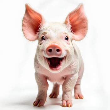 Happy Piglet Smiling Joyfully with Bright Expression in Studio Light photo