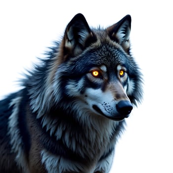 Majestic wolf with glowing eyes against a white background photo