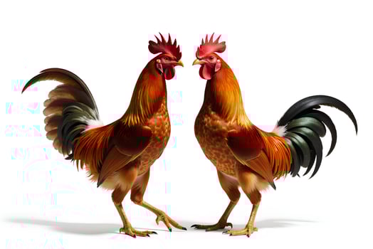 Two Vibrant Roosters with Colorful Plumes in Studio Setting photo